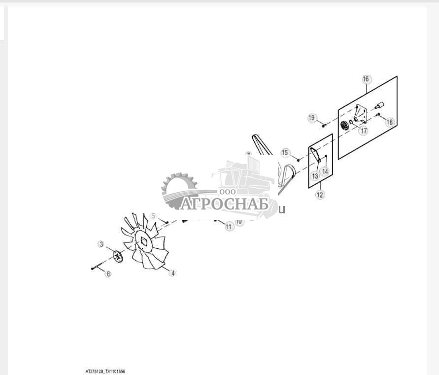 Комплект вентилятора с системой кондиционирования воздуха (Engine 4045HT054, 4045HT072, 4045HT086, 4045HT087-) 